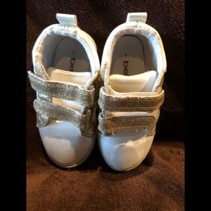 Toddler girl white and gold shoes